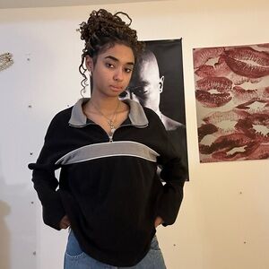 SHEIN Black and Gray Oversized Comfy Fleece Zip-Up Sweatshirt